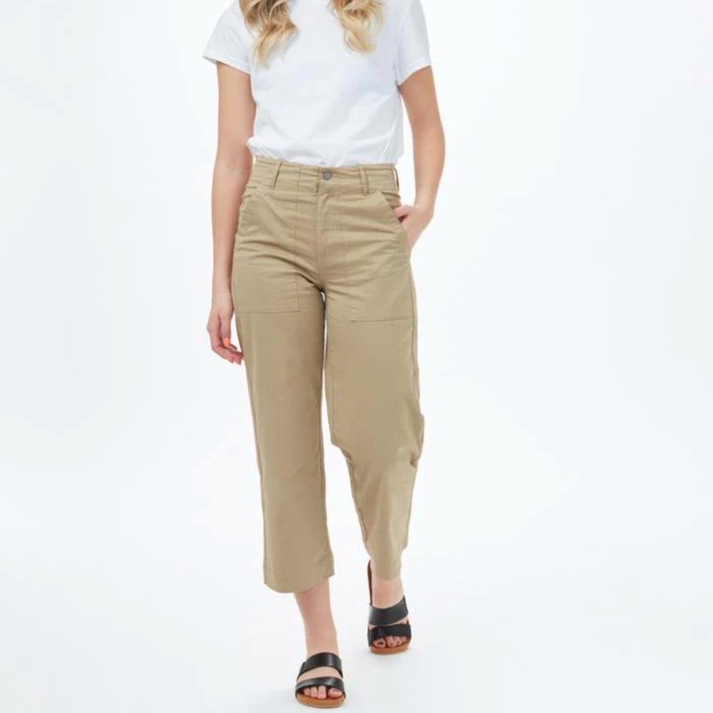 BNWT Tentree Khaki Twill Cropped Wide Leg Pant Trousers Women's 12
